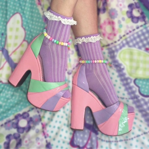 Dolls Kill Shoes - Rare Discontinued Dollskill Sugar Thrillz Vintage pink candy platforms